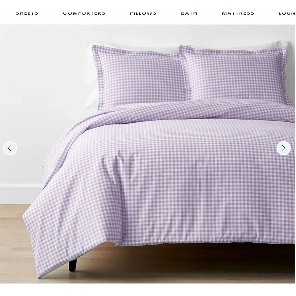 COMPANY STORE GINGHAM DUVET COVER SET LILAC SIZE FULL